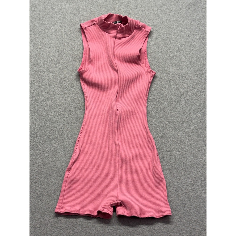 Windsor Pink Ribbed Mock Neck Sleeveless Romper‎ Playsuit JP3213 Small
